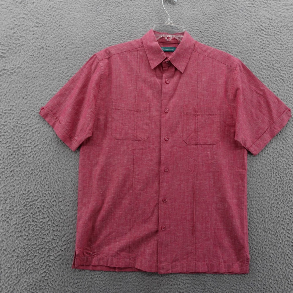Cubavera Short‎ Sleeve Button Down Linen Blend Shirt Small Red Mens Beach Travel